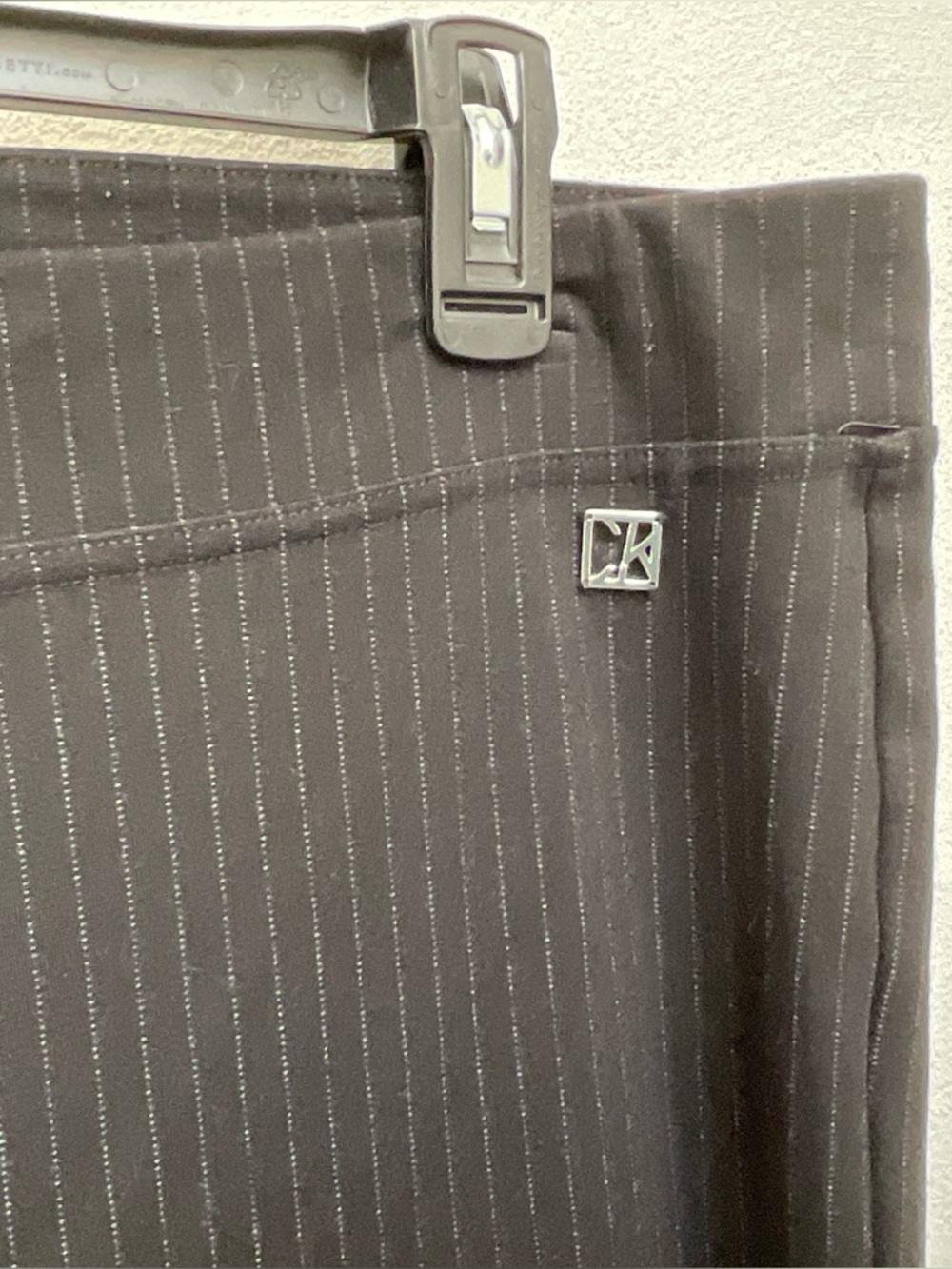 Calvin Klein Black, Grey Pinstripe Pull On Skinny Pants Size XL Work Career - Picture 2 of 5